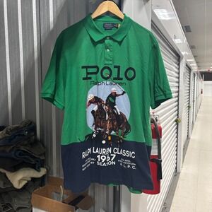 Polo Ralph Lauren Polo Shirt Mens 2XL Green Classic Fit 1967 Graphic Colorblock